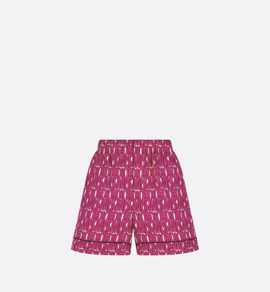 Shorts White Silk Twill With Fuchsia Miss Luxury Dior Allover Motif