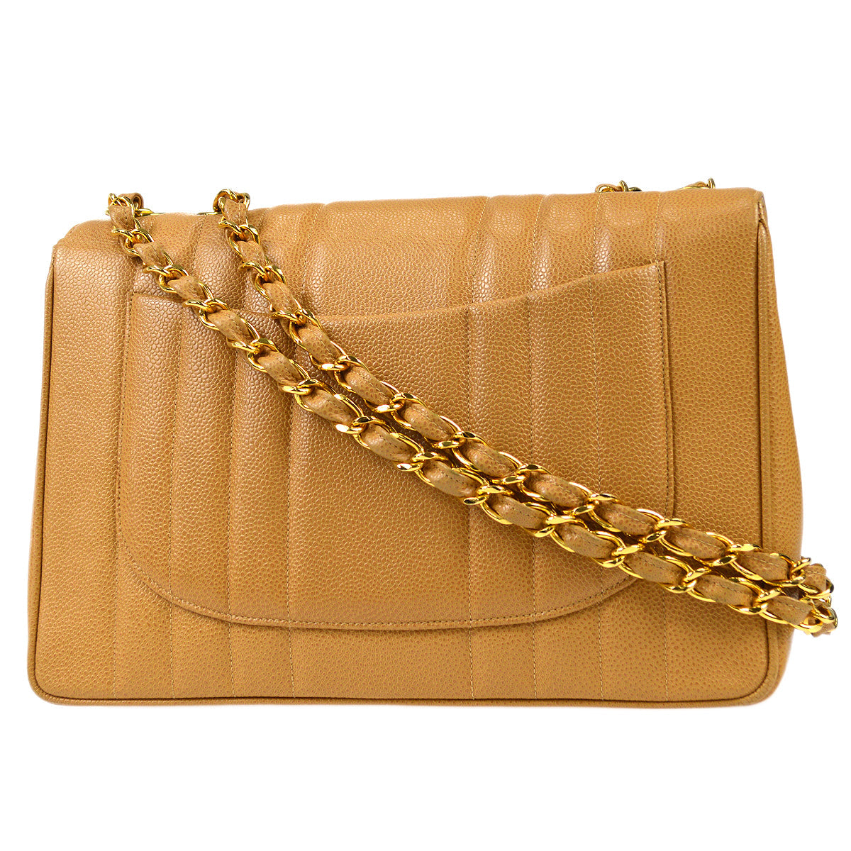 Luxury Chanel 1991-1994 Big CC Vertical Stitch Classic Flap Jumbo Beige Caviar
