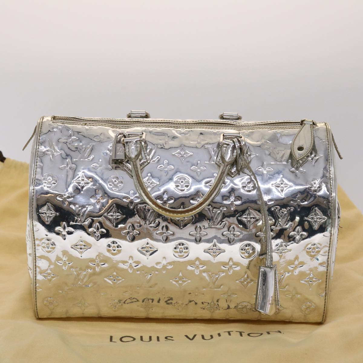 LOUIS VUITTON Monogram Miroir Speedy 35 Hand Bag Silver Argent LV 45426A