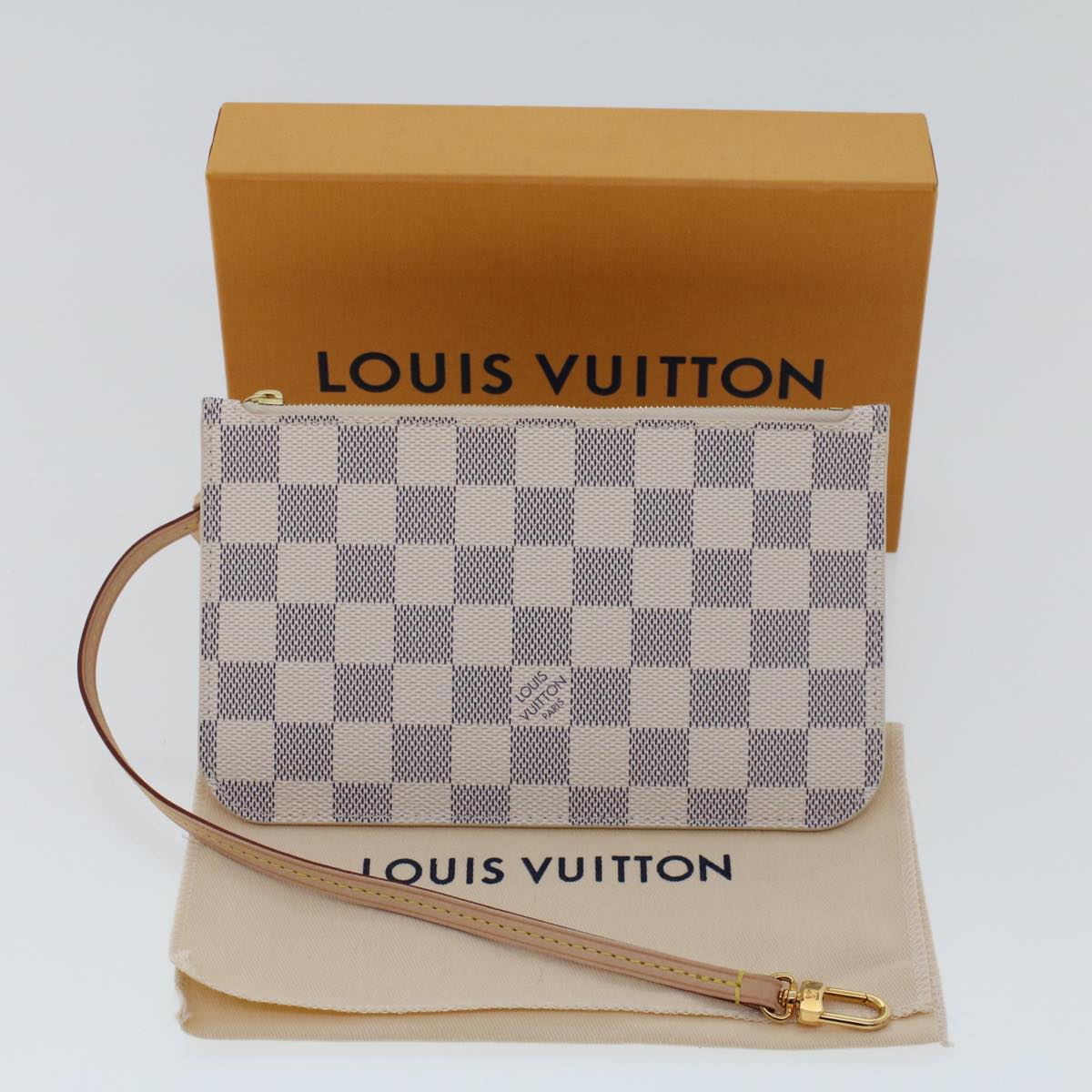 LOUIS VUITTON Damier Azur Neverfull PM Pouch Accessory Pouch LV 45439