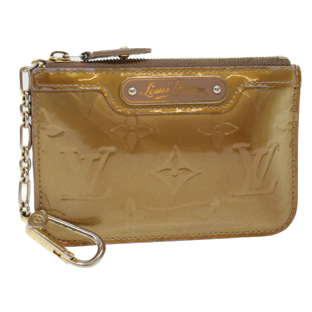 LOUIS VUITTON Monogram Vernis Pochette Cle NM Coin Purse Beige M91763 45448