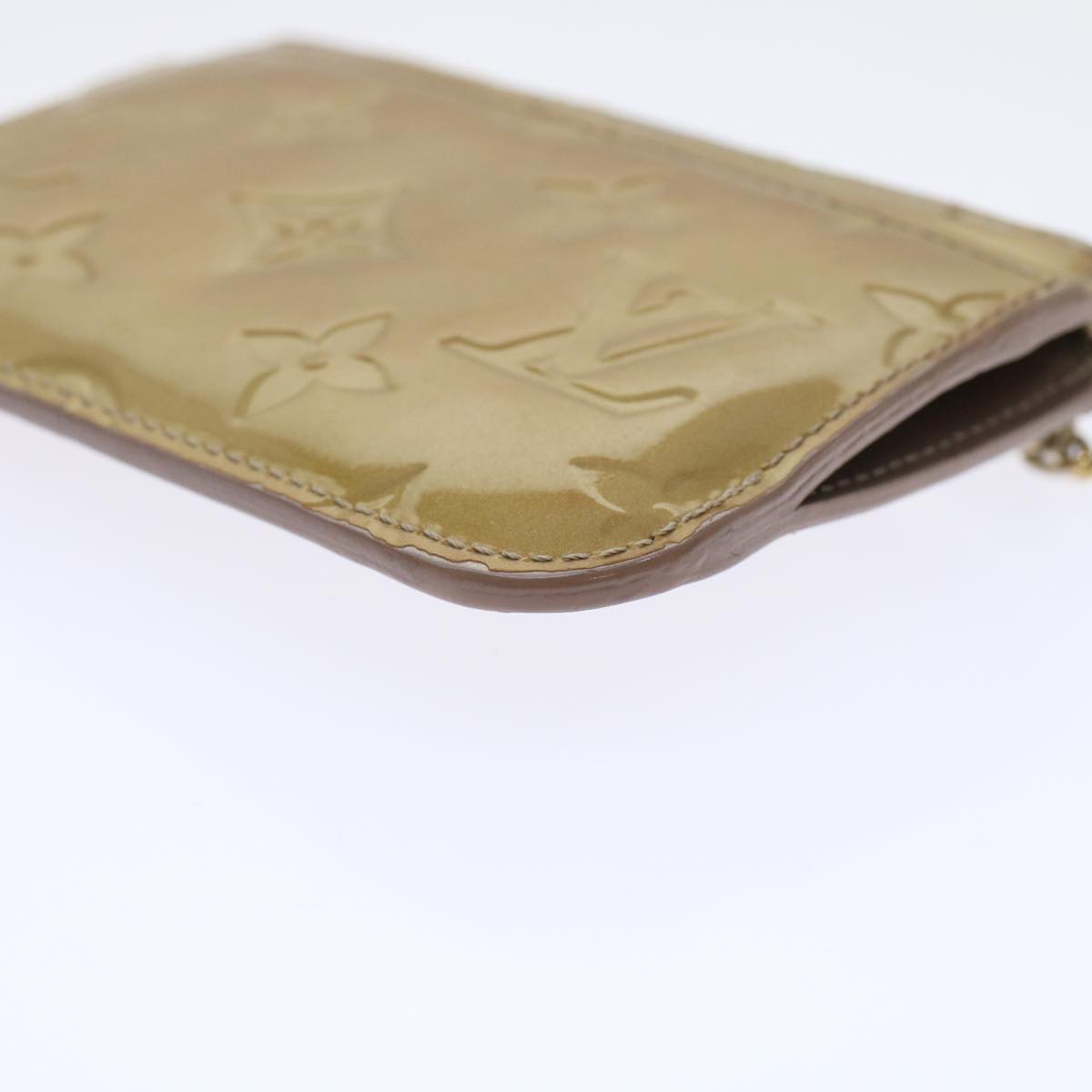 LOUIS VUITTON Monogram Vernis Pochette Cle NM Coin Purse Beige M91763 45448