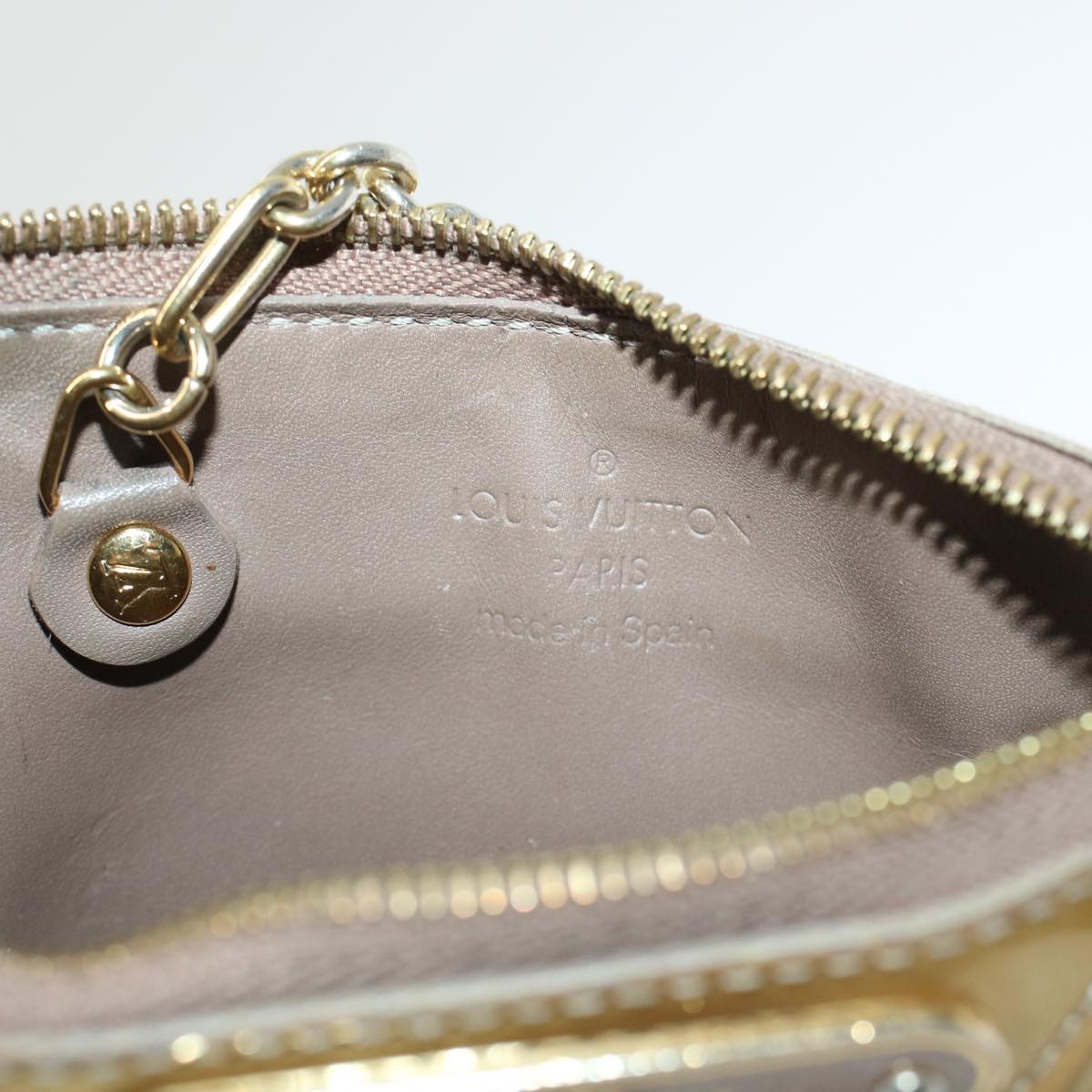 LOUIS VUITTON Monogram Vernis Pochette Cle NM Coin Purse Beige M91763 45448