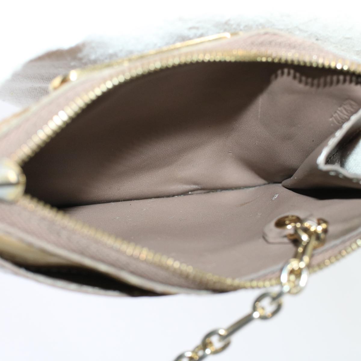 LOUIS VUITTON Monogram Vernis Pochette Cle NM Coin Purse Beige M91763 45448