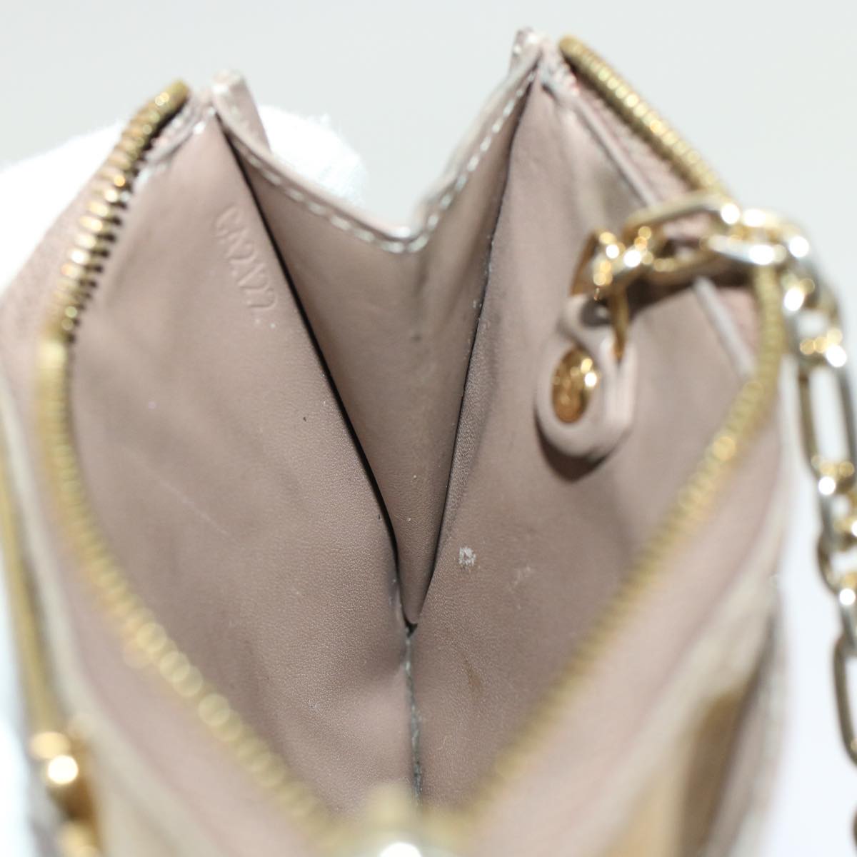 LOUIS VUITTON Monogram Vernis Pochette Cle NM Coin Purse Beige M91763 45448