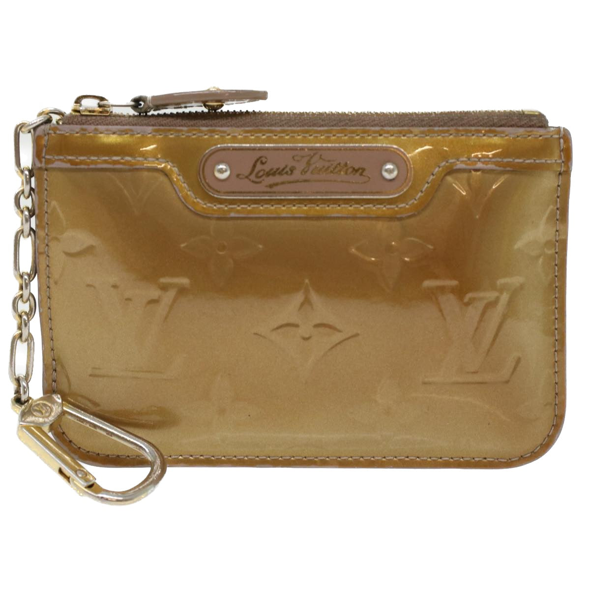 LOUIS VUITTON Monogram Vernis Pochette Cle NM Coin Purse Beige M91763 45448
