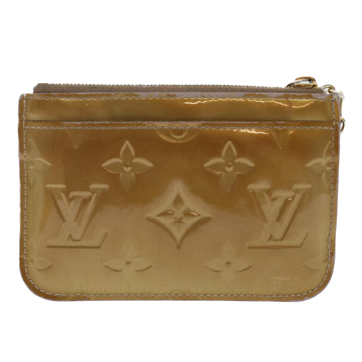 LOUIS VUITTON Monogram Vernis Pochette Cle NM Coin Purse Beige M91763 45448