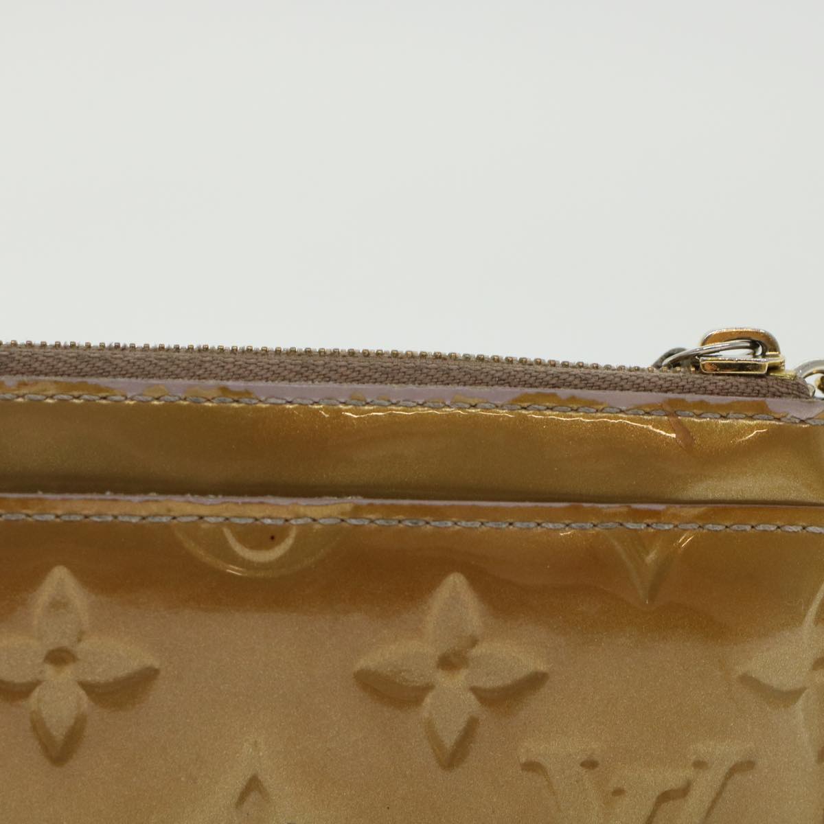 LOUIS VUITTON Monogram Vernis Pochette Cle NM Coin Purse Beige M91763 45448