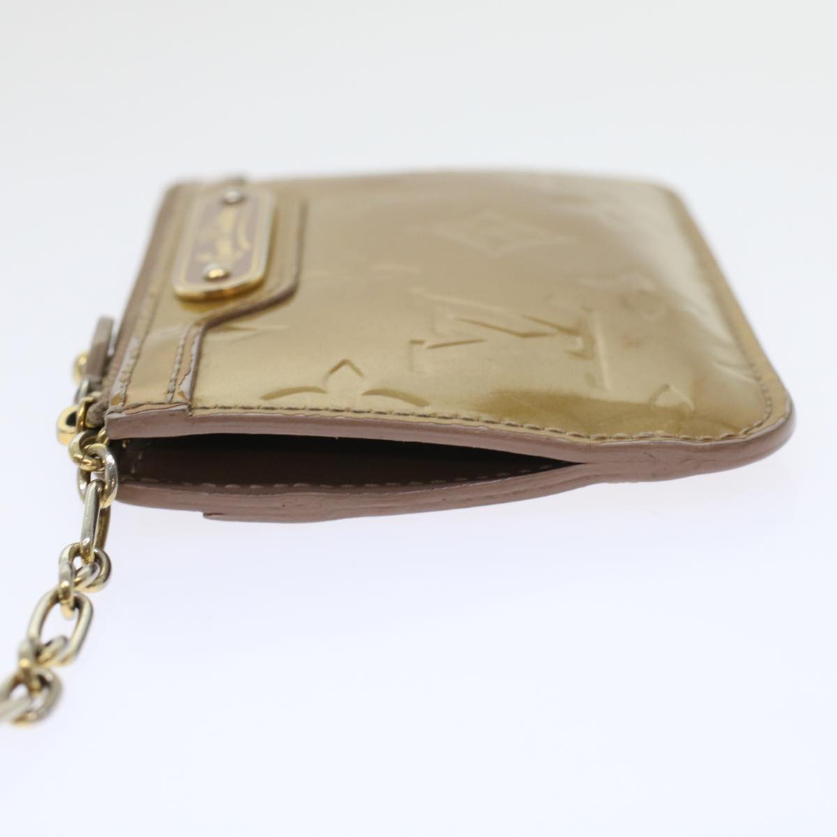 LOUIS VUITTON Monogram Vernis Pochette Cle NM Coin Purse Beige M91763 45448