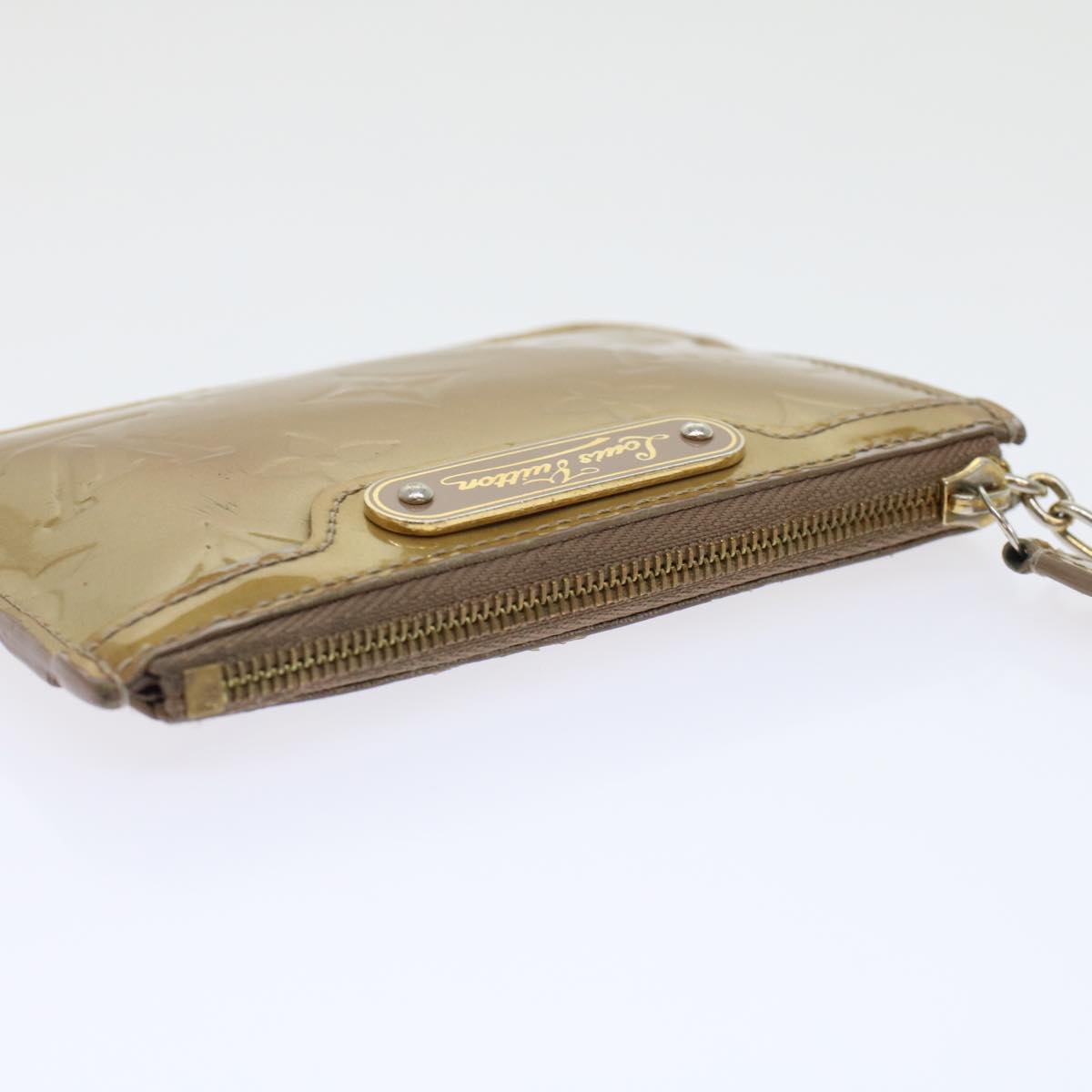 LOUIS VUITTON Monogram Vernis Pochette Cle NM Coin Purse Beige M91763 45448
