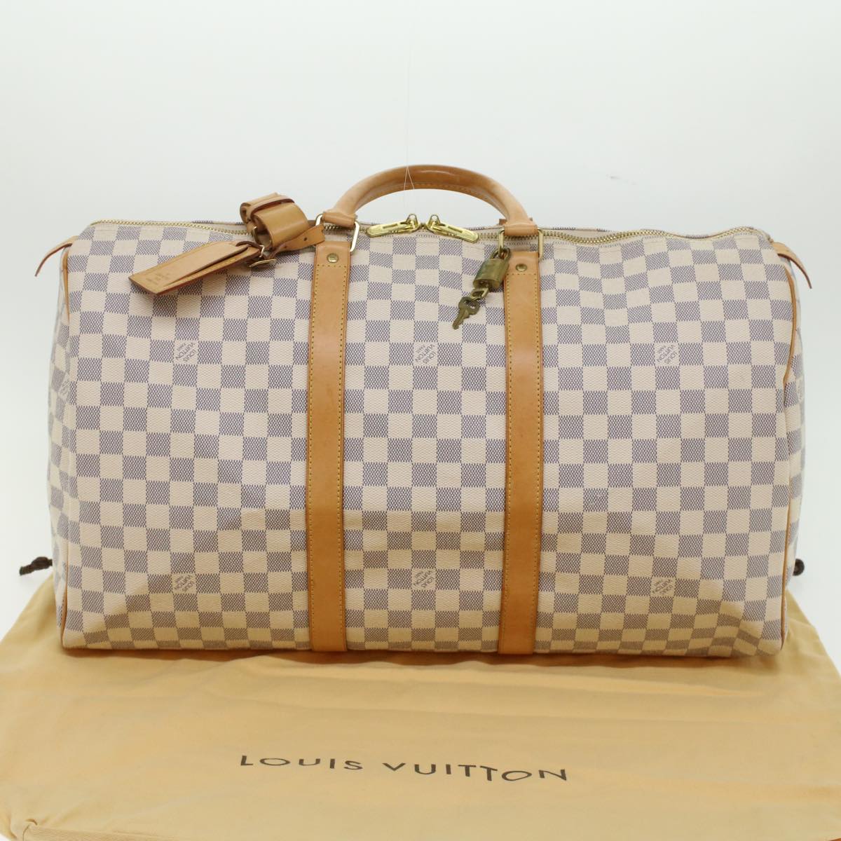 LOUIS VUITTON Damier Azur Keepall 50 Boston Bag N41430 LV 45468