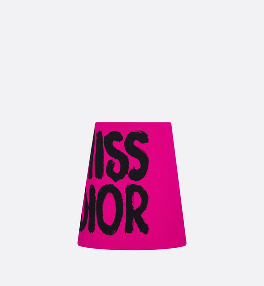 Flared Miniskirt Fuchsia Technical Knit With Black Miss Luxury Dior Graffiti Motif