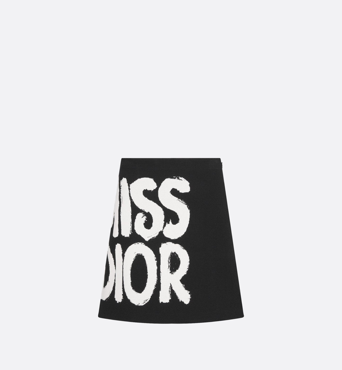Flared Miniskirt Black Technical Knit With White Miss Luxury Dior Graffiti Motif