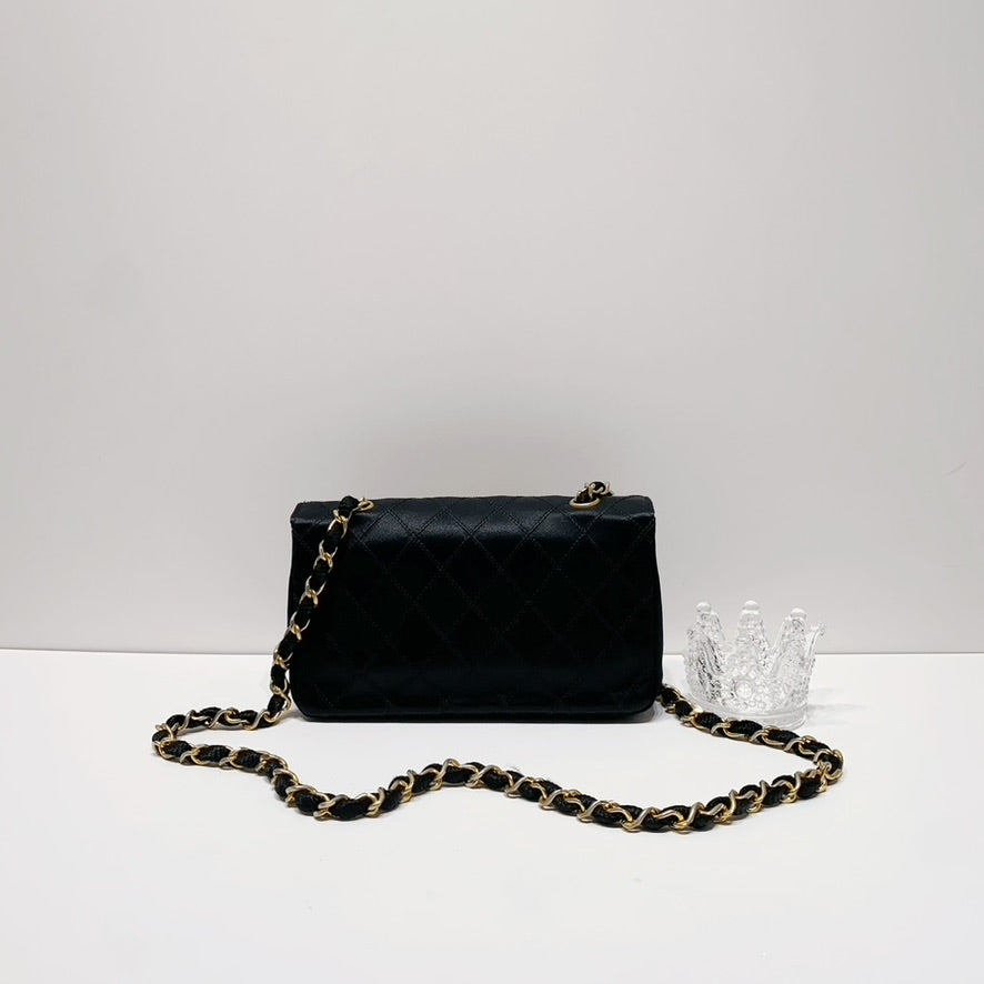 No.001665-4-Chanel Vintage Satin Mini Flap Bag