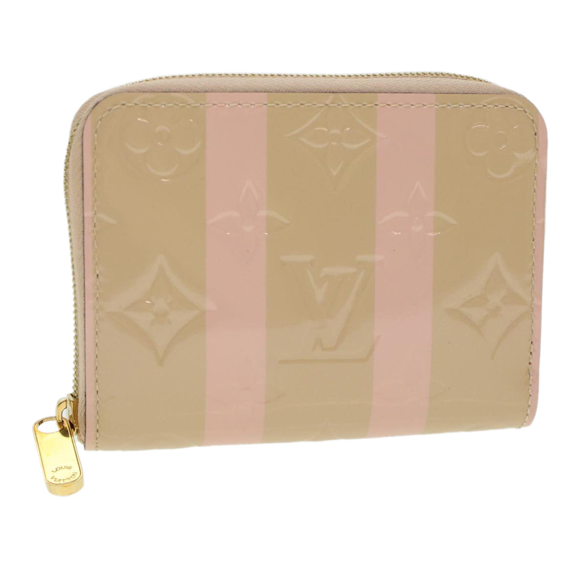 LOUIS VUITTON Vernis Rayure Zippy Coin Purse Pink Beige M58066 LV 45570