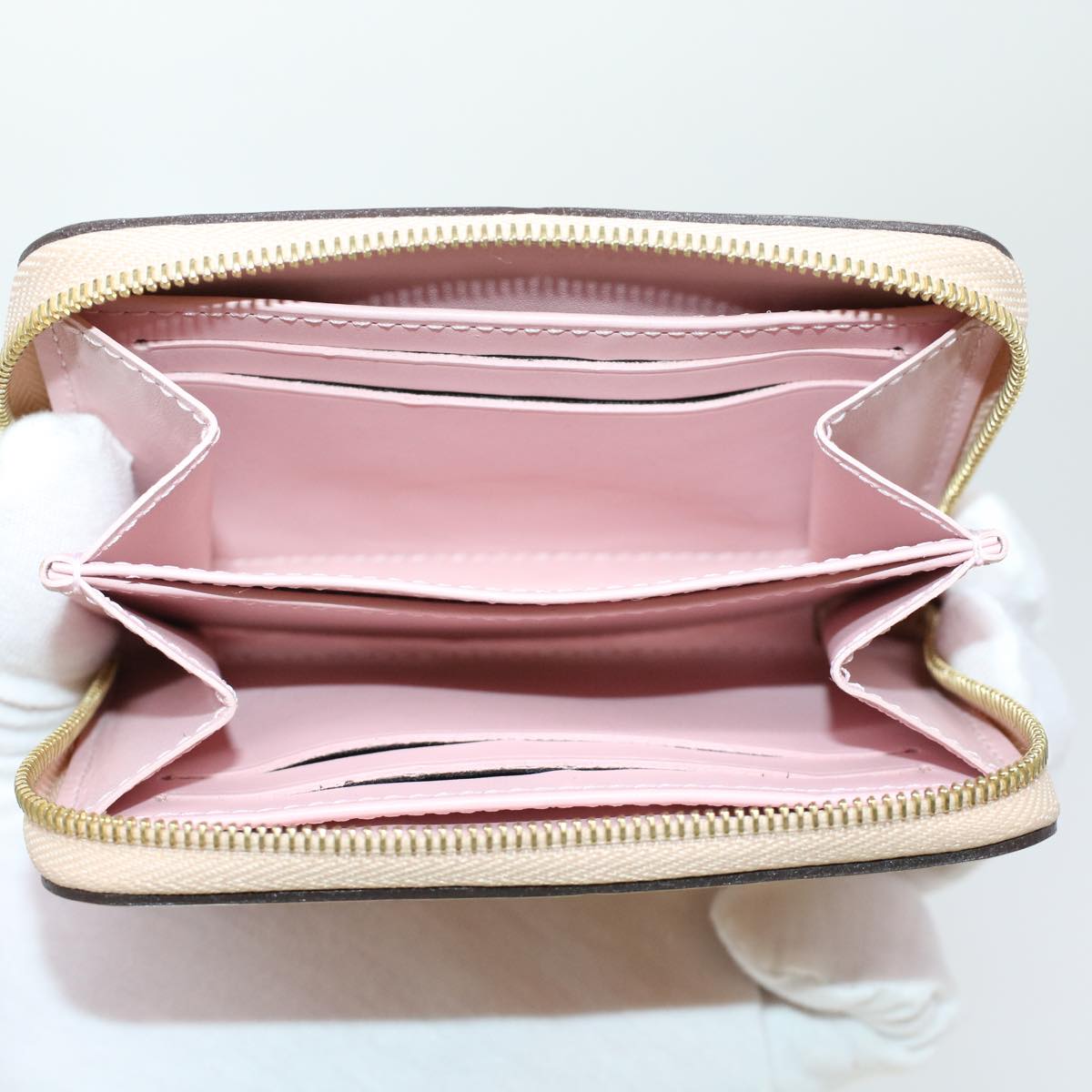 LOUIS VUITTON Vernis Rayure Zippy Coin Purse Pink Beige M58066 LV 45570