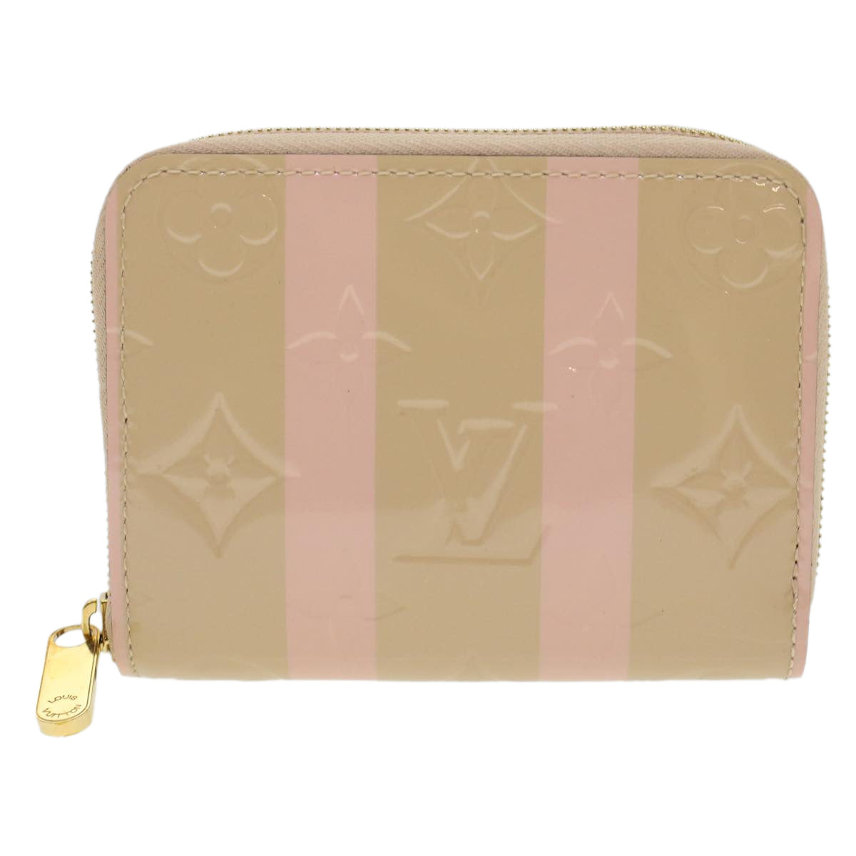 LOUIS VUITTON Vernis Rayure Zippy Coin Purse Pink Beige M58066 LV 45570