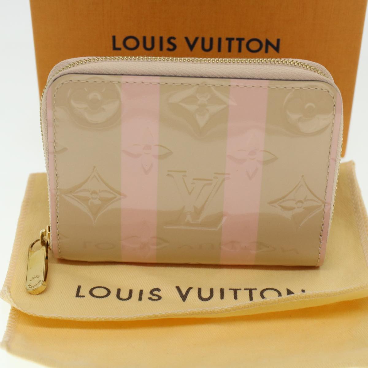 LOUIS VUITTON Vernis Rayure Zippy Coin Purse Pink Beige M58066 LV 45570