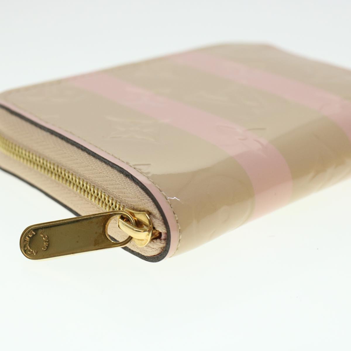 LOUIS VUITTON Vernis Rayure Zippy Coin Purse Pink Beige M58066 LV 45570