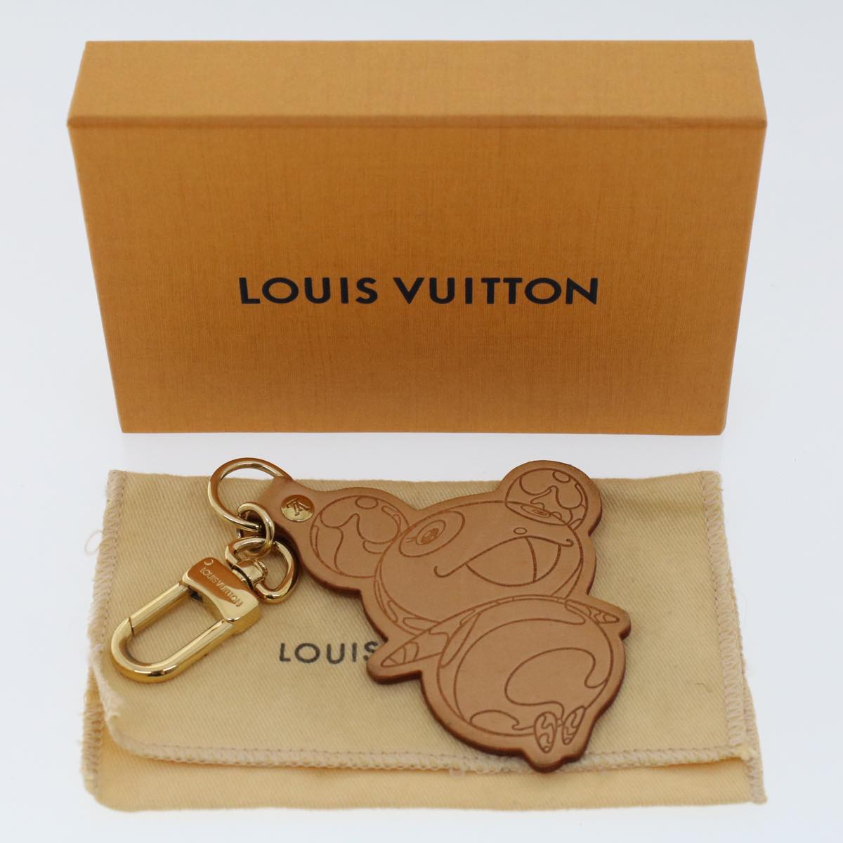 LOUIS VUITTON Takashi Murakami Panda Charm Leather Beige Gold M62637 45571