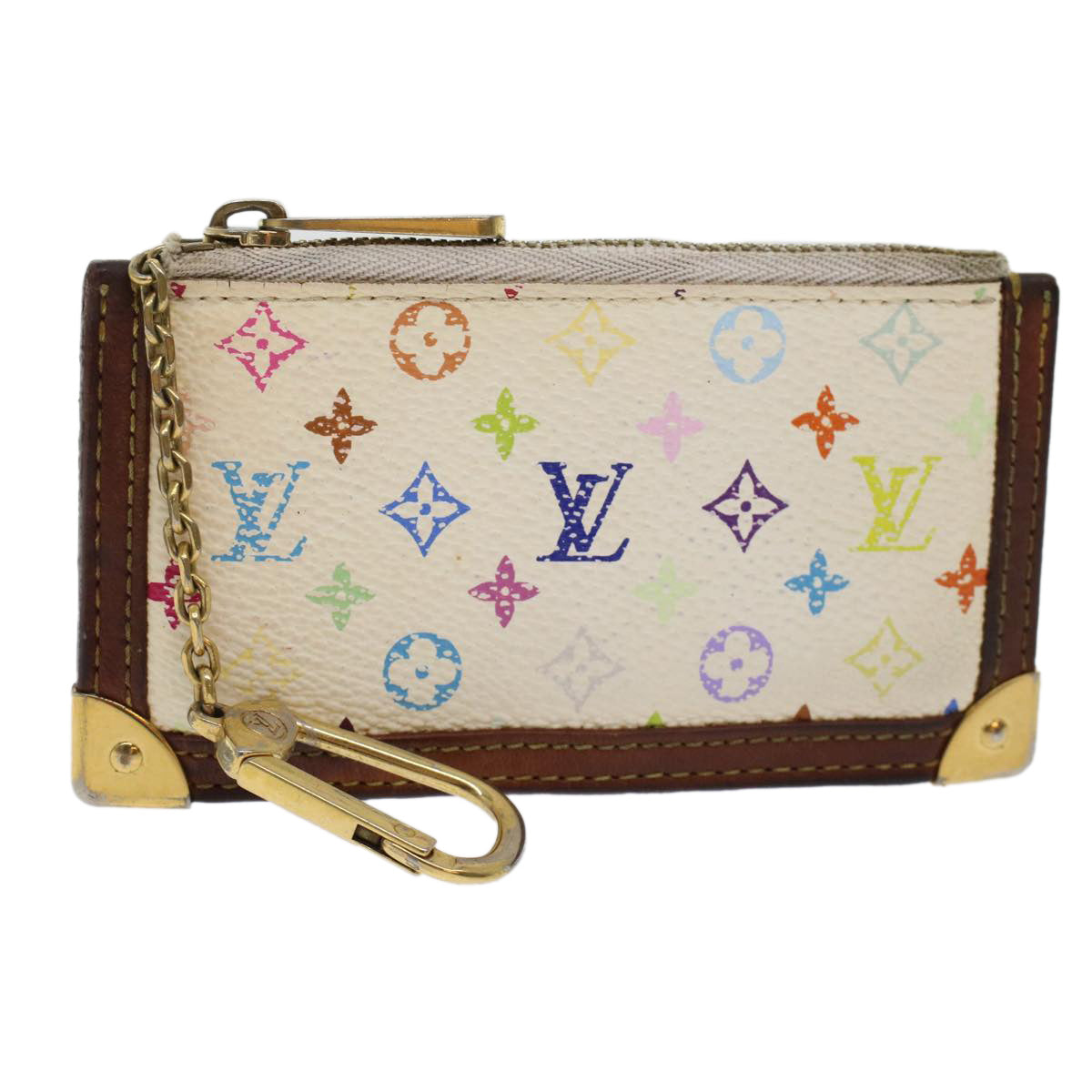 LOUIS VUITTON Monogram Multicolor Pochette Cles Purse White M92655 LV 45773
