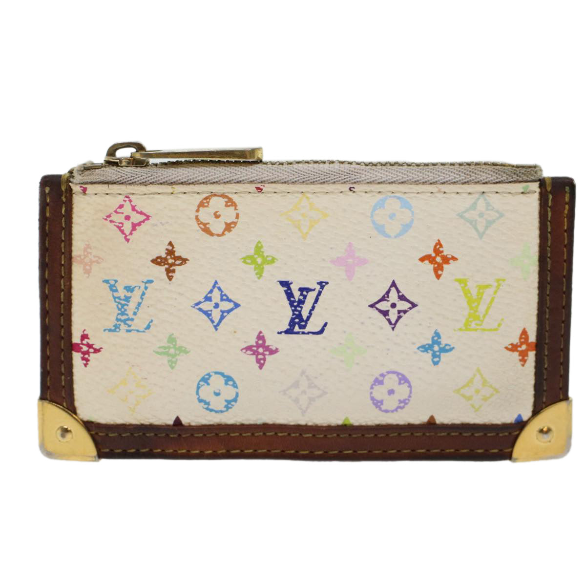LOUIS VUITTON Monogram Multicolor Pochette Cles Purse White M92655 LV 45773