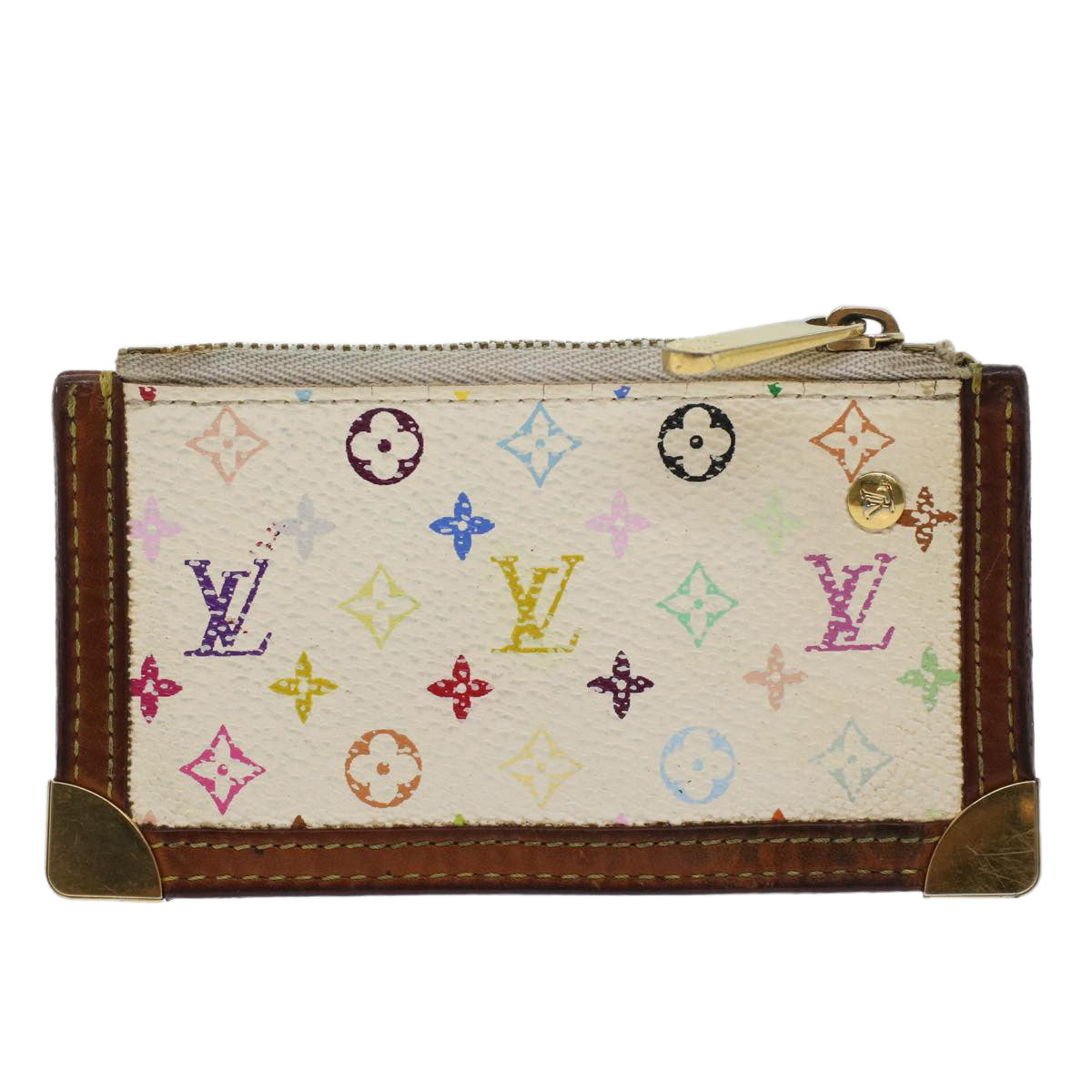 LOUIS VUITTON Monogram Multicolor Pochette Cles Purse White M92655 LV 45773