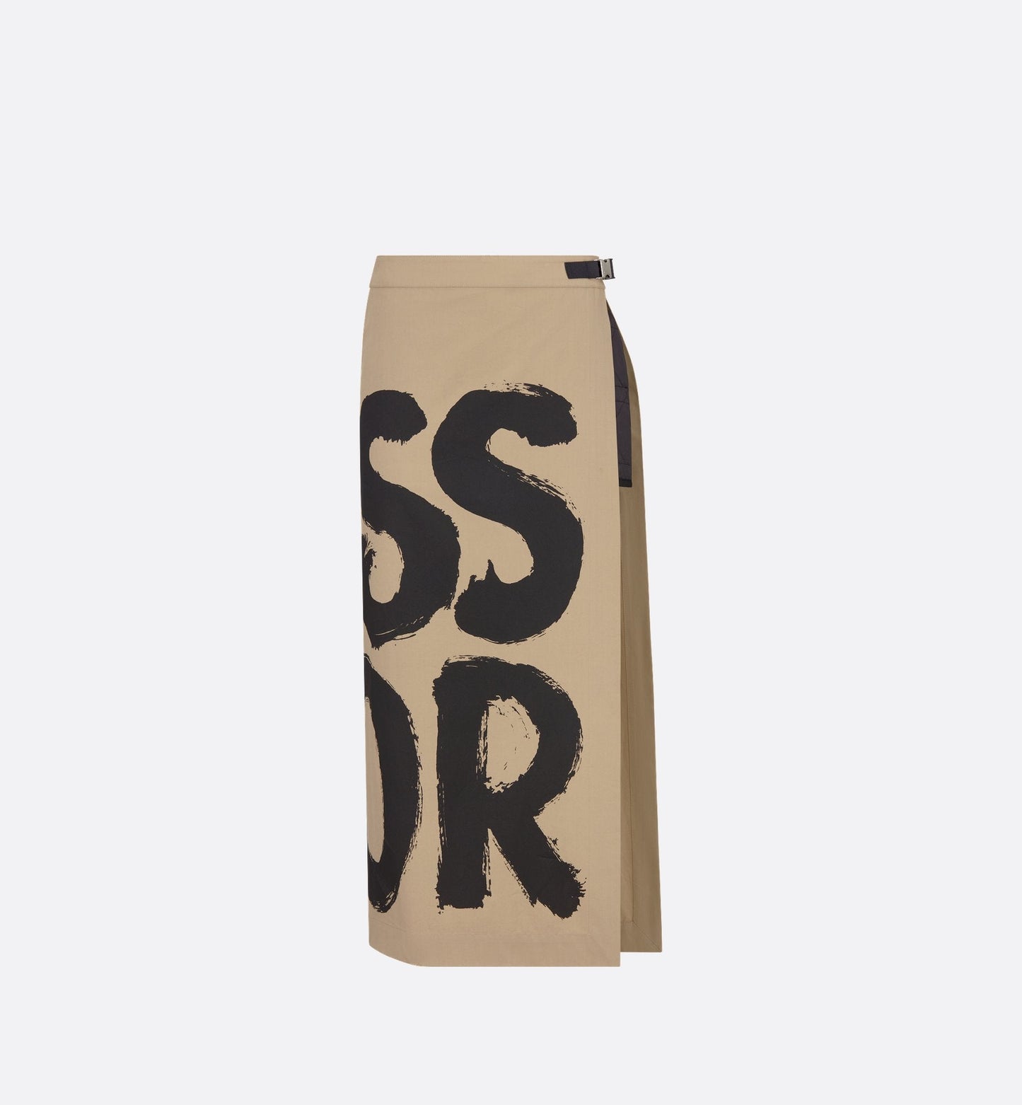 Cannage Mid Length Open Front Skirt With Integrated Shorts Beige Cotton Gabardine With Black Miss Luxury Dior Graffiti Motif