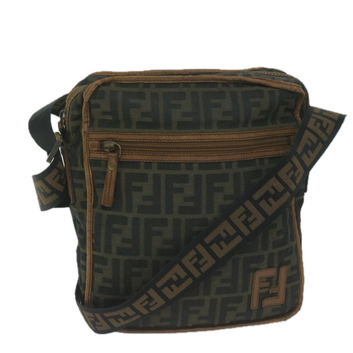 Luxury FendiZucca Canvas Shoulder Bag Black Brown45817