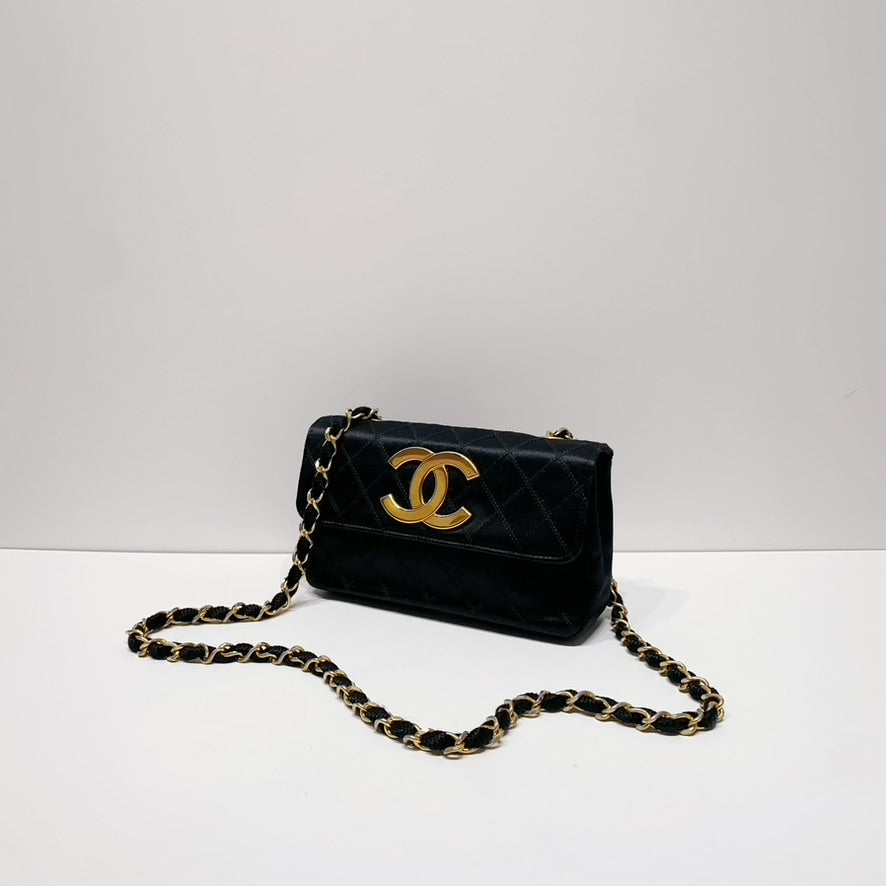 No.001665-4-Chanel Vintage Satin Mini Flap Bag