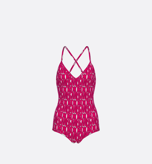 One Piece Swimsuit White Technical Fabric With Fuchsia Miss Luxury Dior Allover Motif