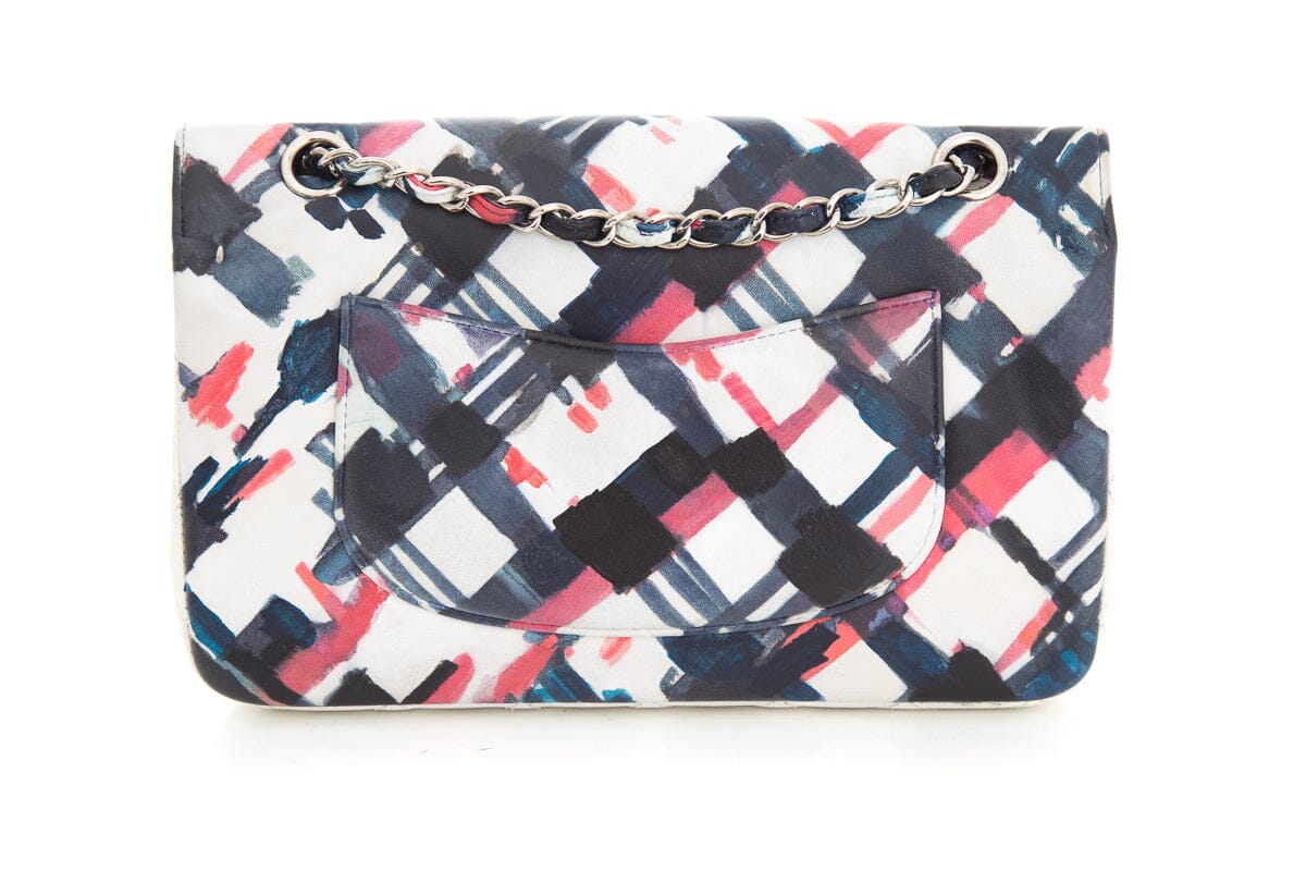 Luxury Chanel 2016 Blue and White Painted Print Lambskin Airline Classic Double Flap