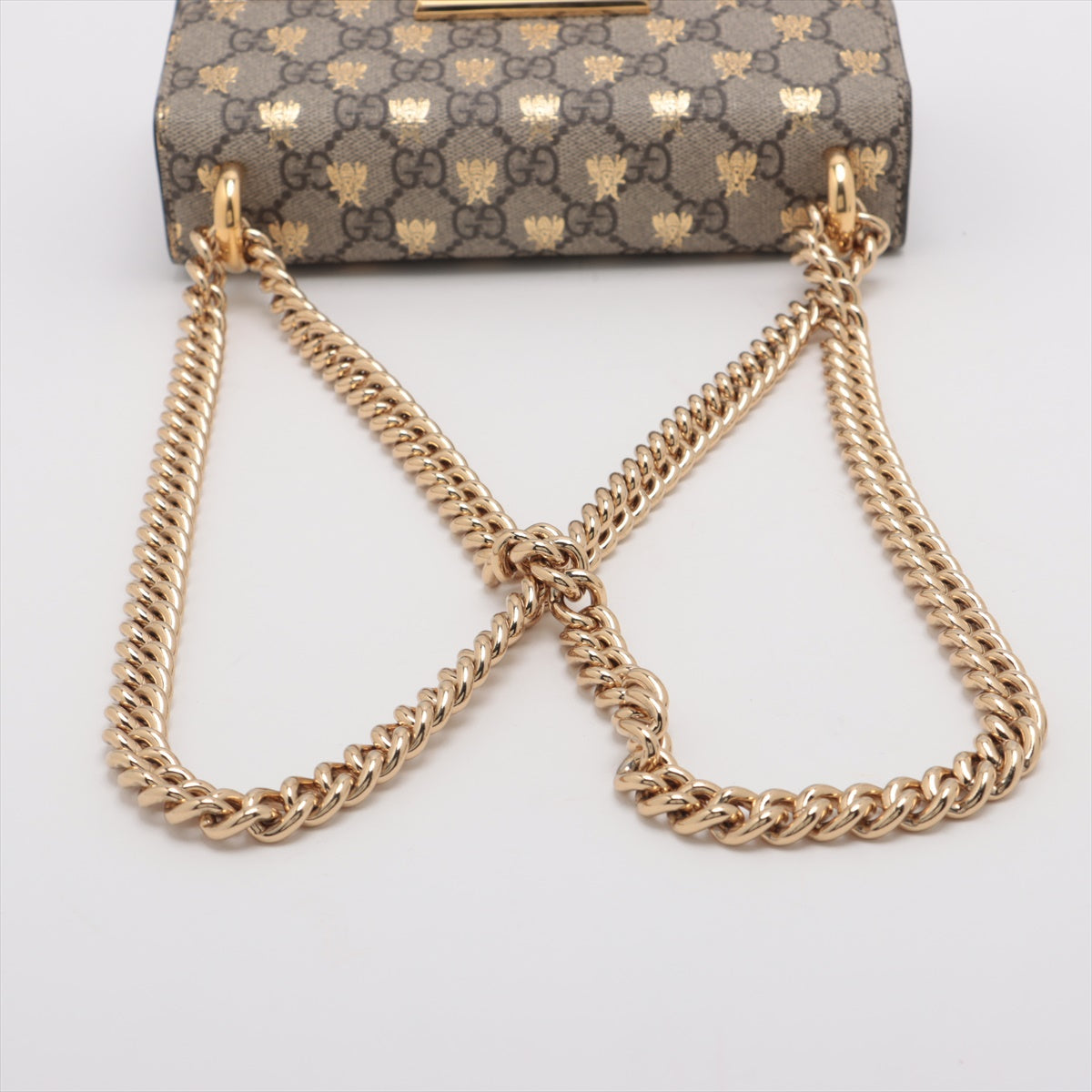 Gucci GG Supreme Bee Padlock Chain Shoulder Bag Beige