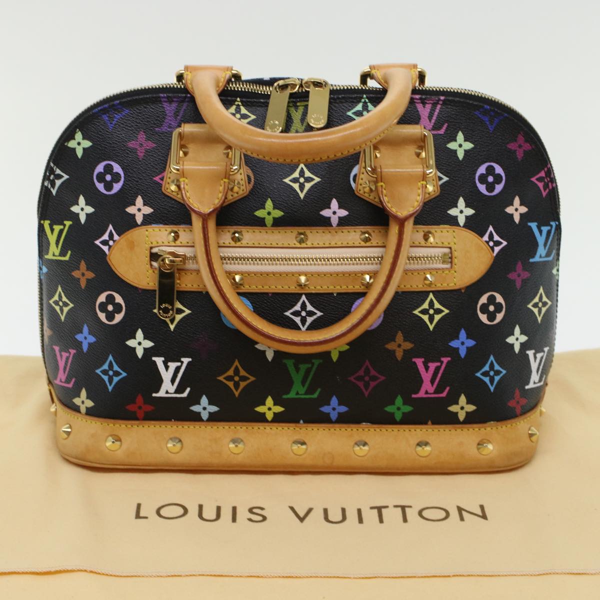 LOUIS VUITTON Monogram Multicolor Alma Hand Bag Black M92646 LV 46087