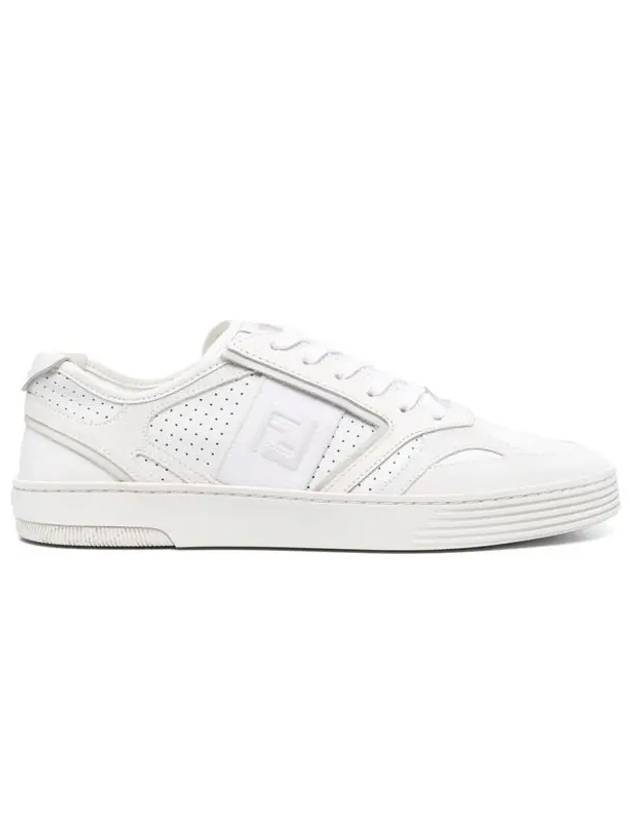 Luxury Fendi Step Leather Low Top Sneakers White