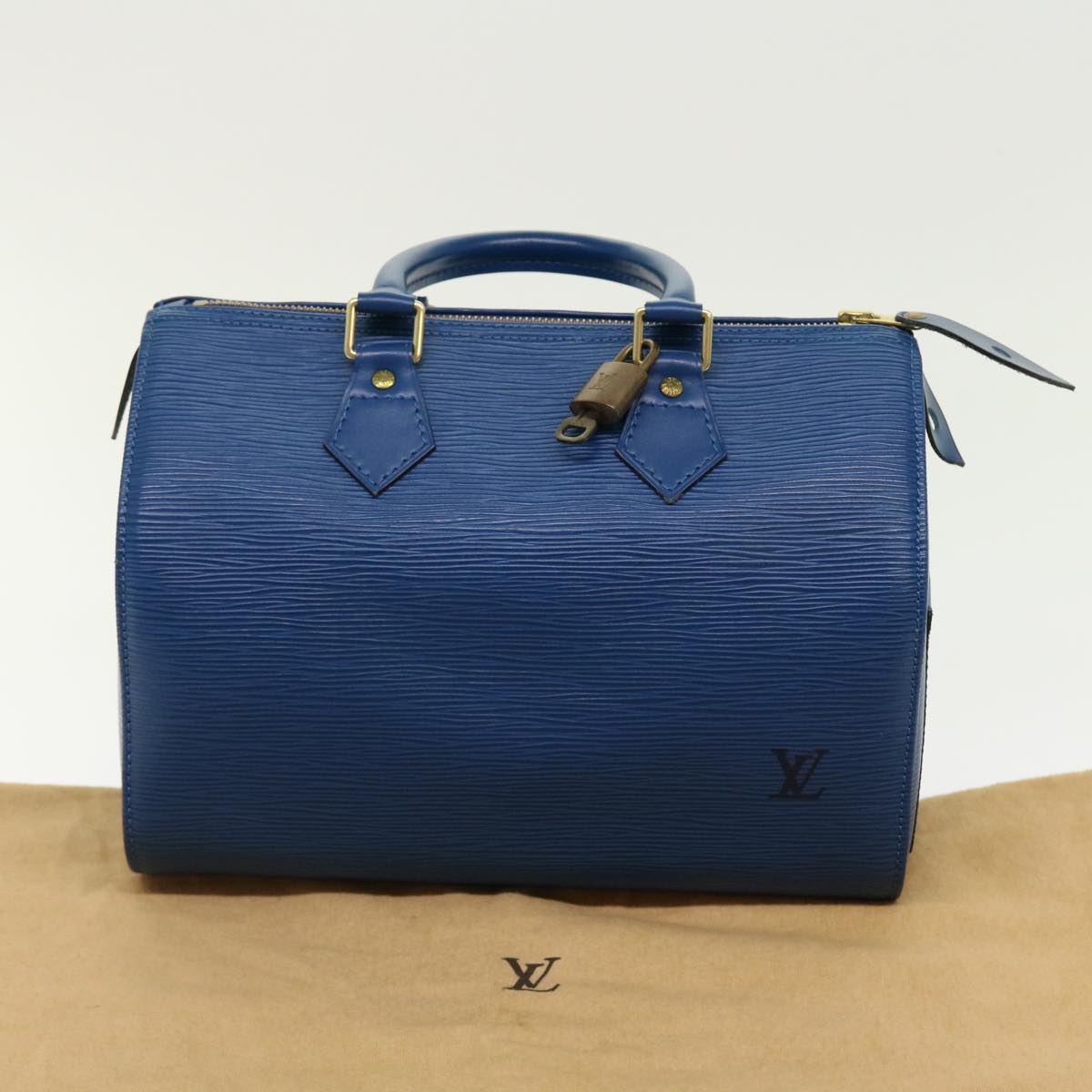 LOUIS VUITTON Epi Speedy 25 Hand Bag Toledo Blue M43015 LV 46261