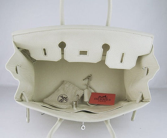 Luxury Hermes Birkin 35cm Togo Leather Handbags Beige Silver