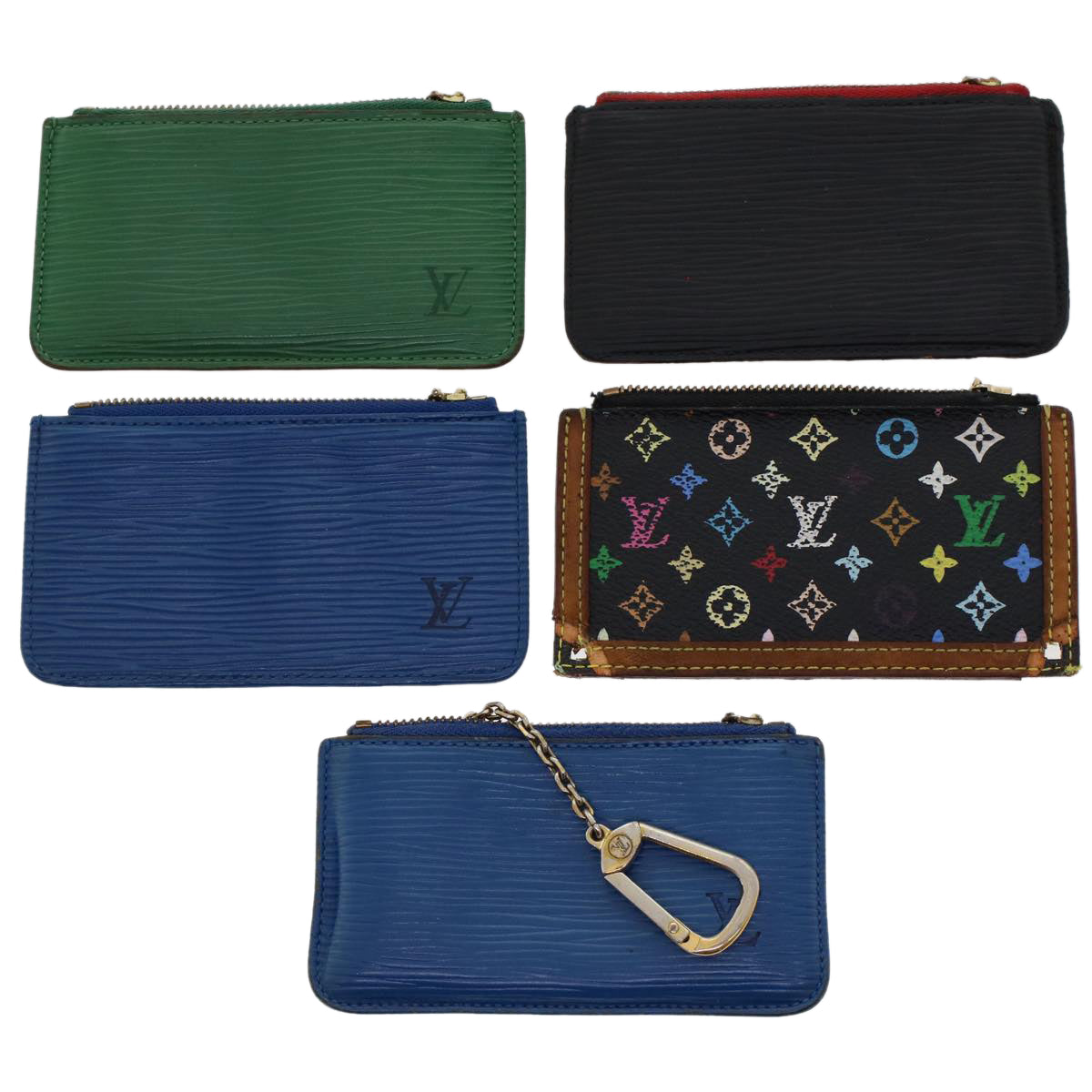 LOUIS VUITTON Monogram Epi Coin Purse 5Set Green Black Blue LV 46339
