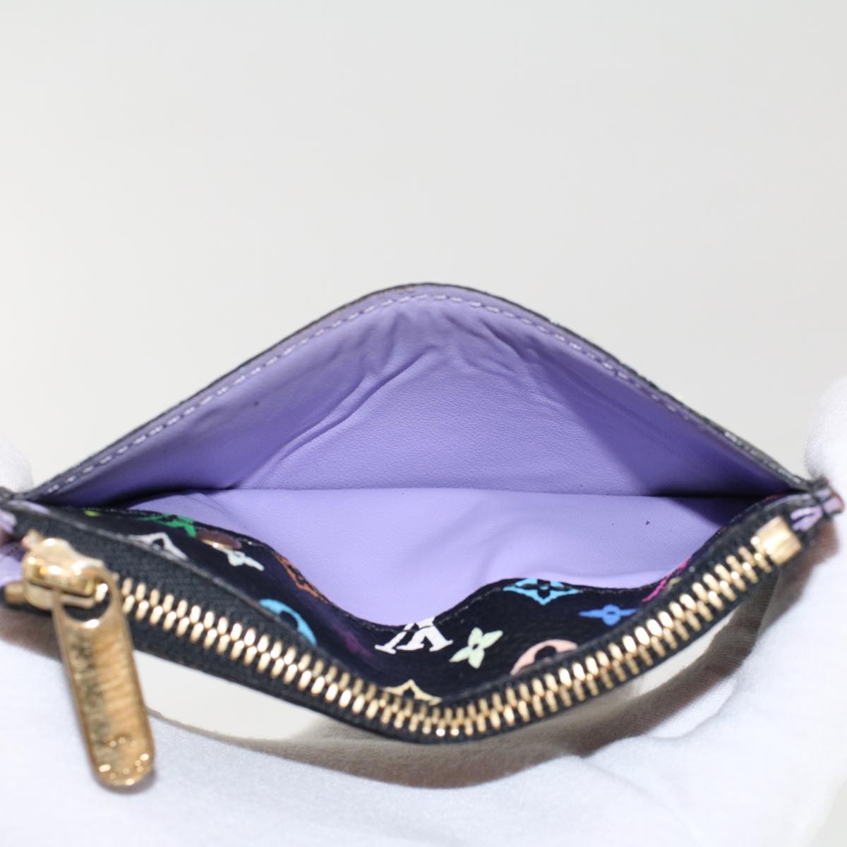 LOUIS VUITTON Monogram Multicolor Pochette Cle NM Purse Black M93735 46342
