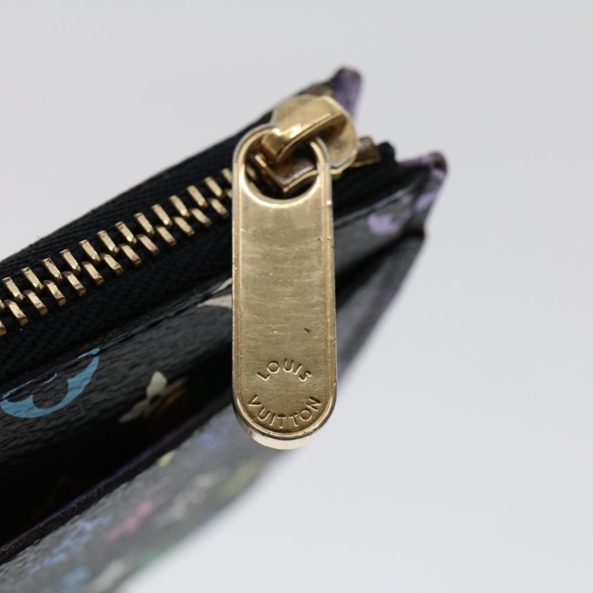 LOUIS VUITTON Monogram Multicolor Pochette Cle NM Purse Black M93735 46342