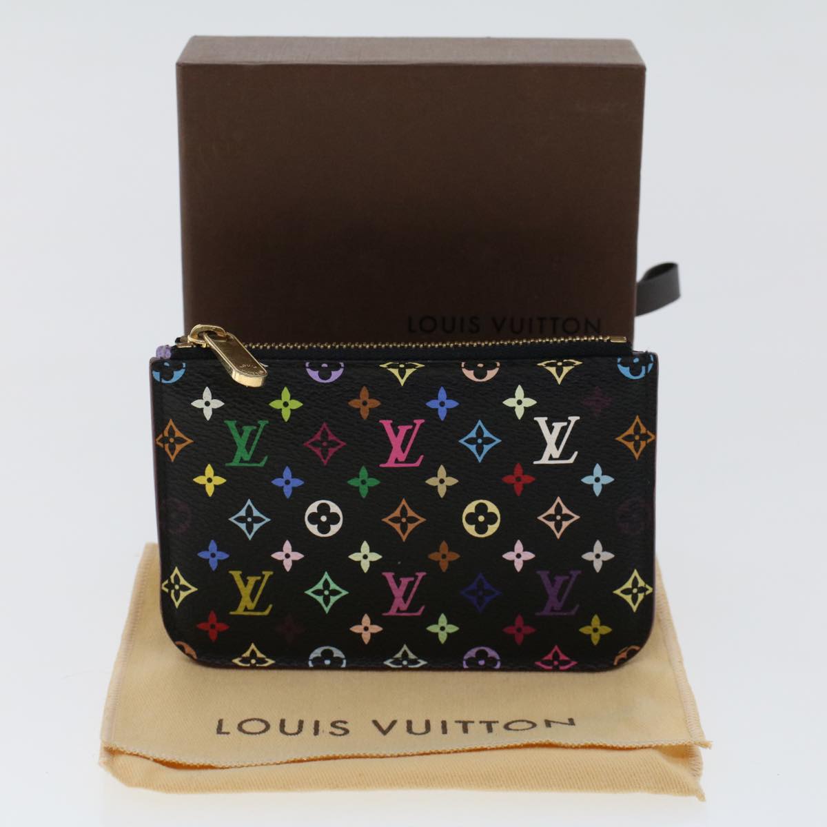 LOUIS VUITTON Monogram Multicolor Pochette Cle NM Purse Black M93735 46342