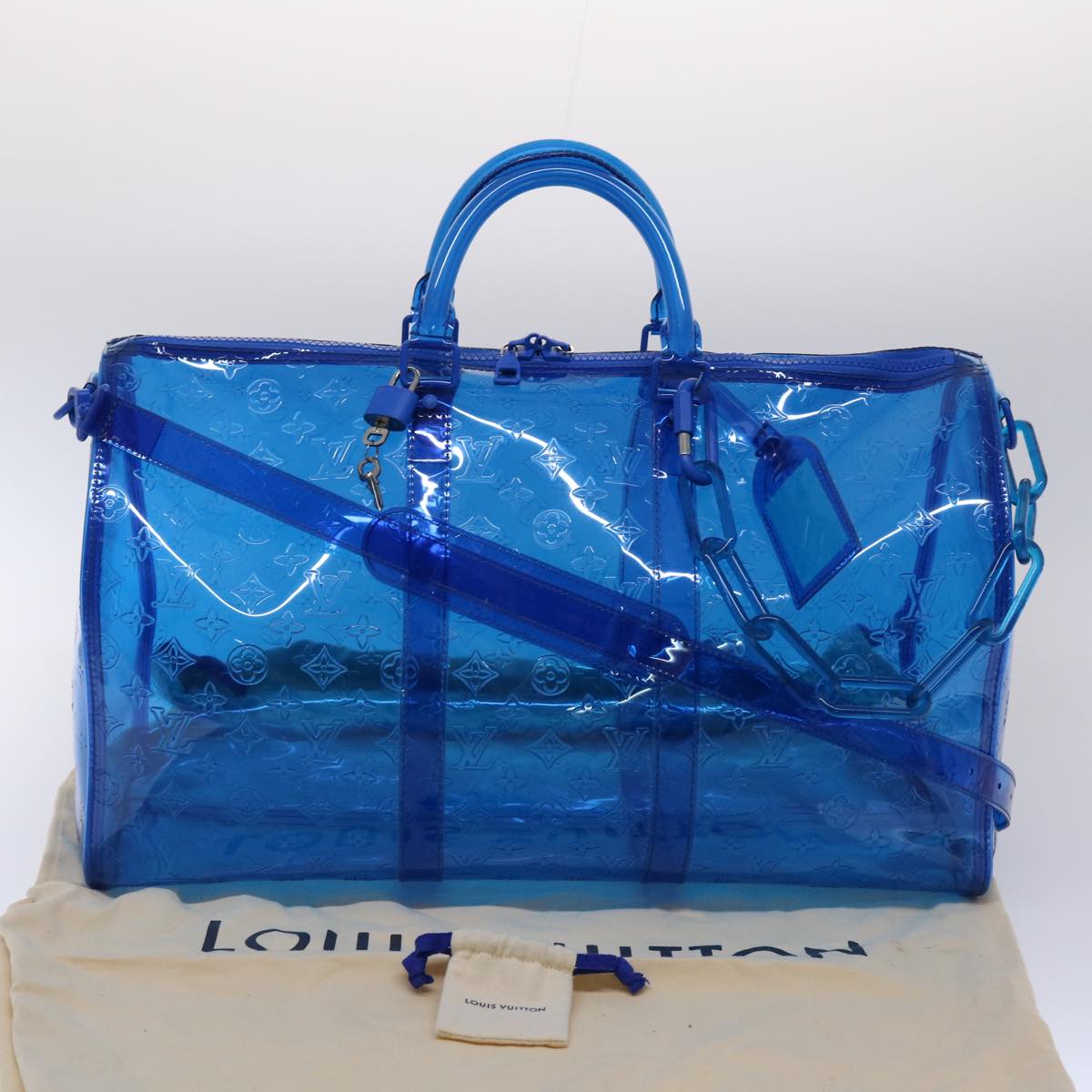LOUIS VUITTON Monogram Vinyl Keepall Bandouliere 50 Bag Blue M53272 46351A