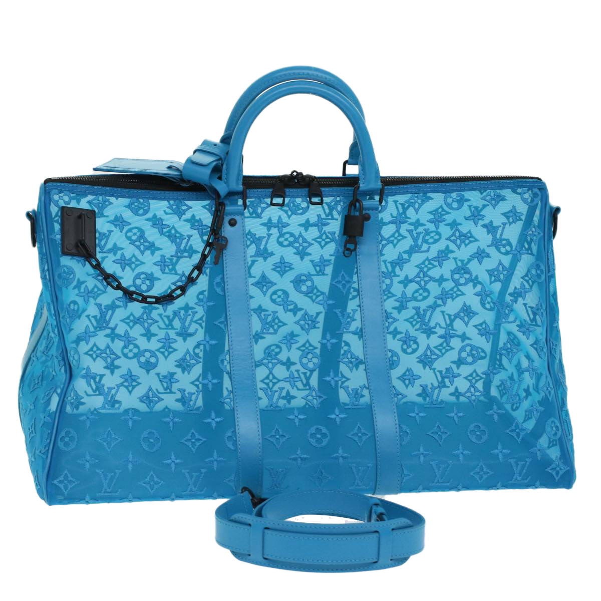 LOUIS VUITTON Monogram Mesh Keepall Triangle 50 Bag Blue M45048 LV 46405A
