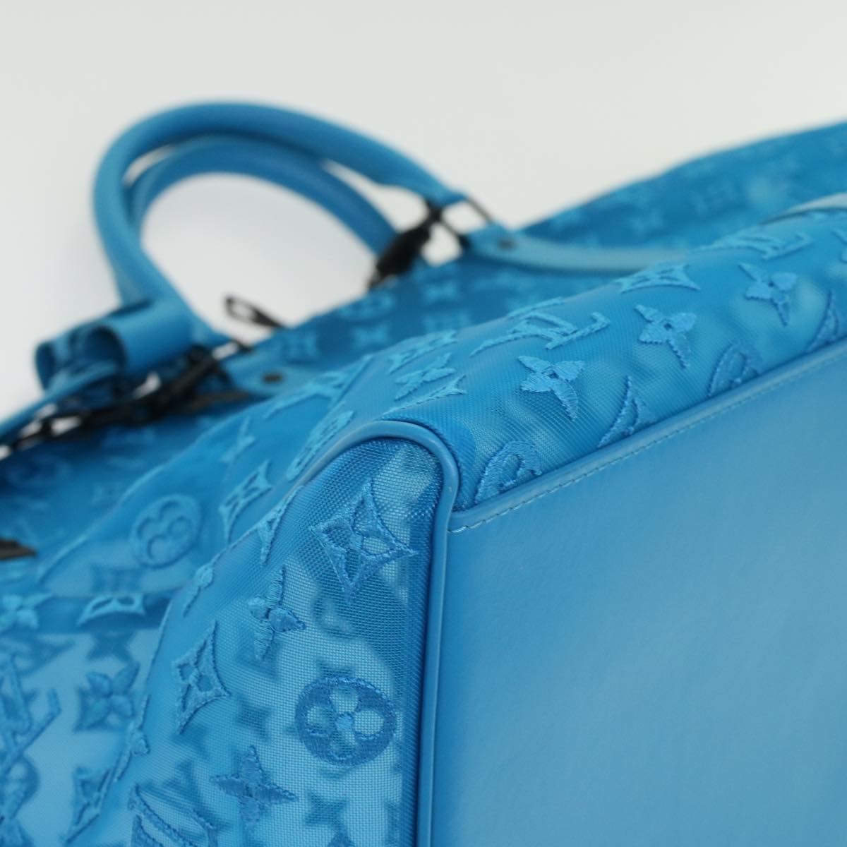 LOUIS VUITTON Monogram Mesh Keepall Triangle 50 Bag Blue M45048 LV 46405A