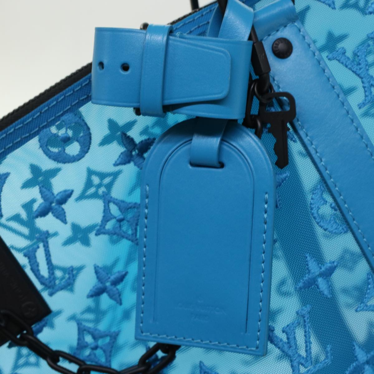 LOUIS VUITTON Monogram Mesh Keepall Triangle 50 Bag Blue M45048 LV 46405A