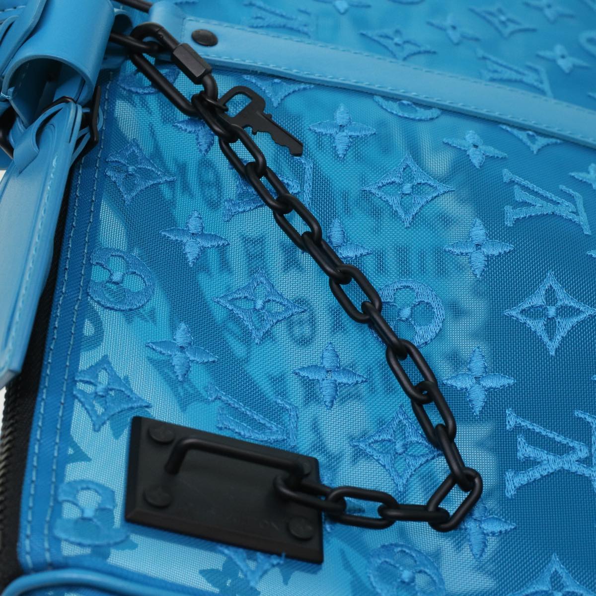 LOUIS VUITTON Monogram Mesh Keepall Triangle 50 Bag Blue M45048 LV 46405A