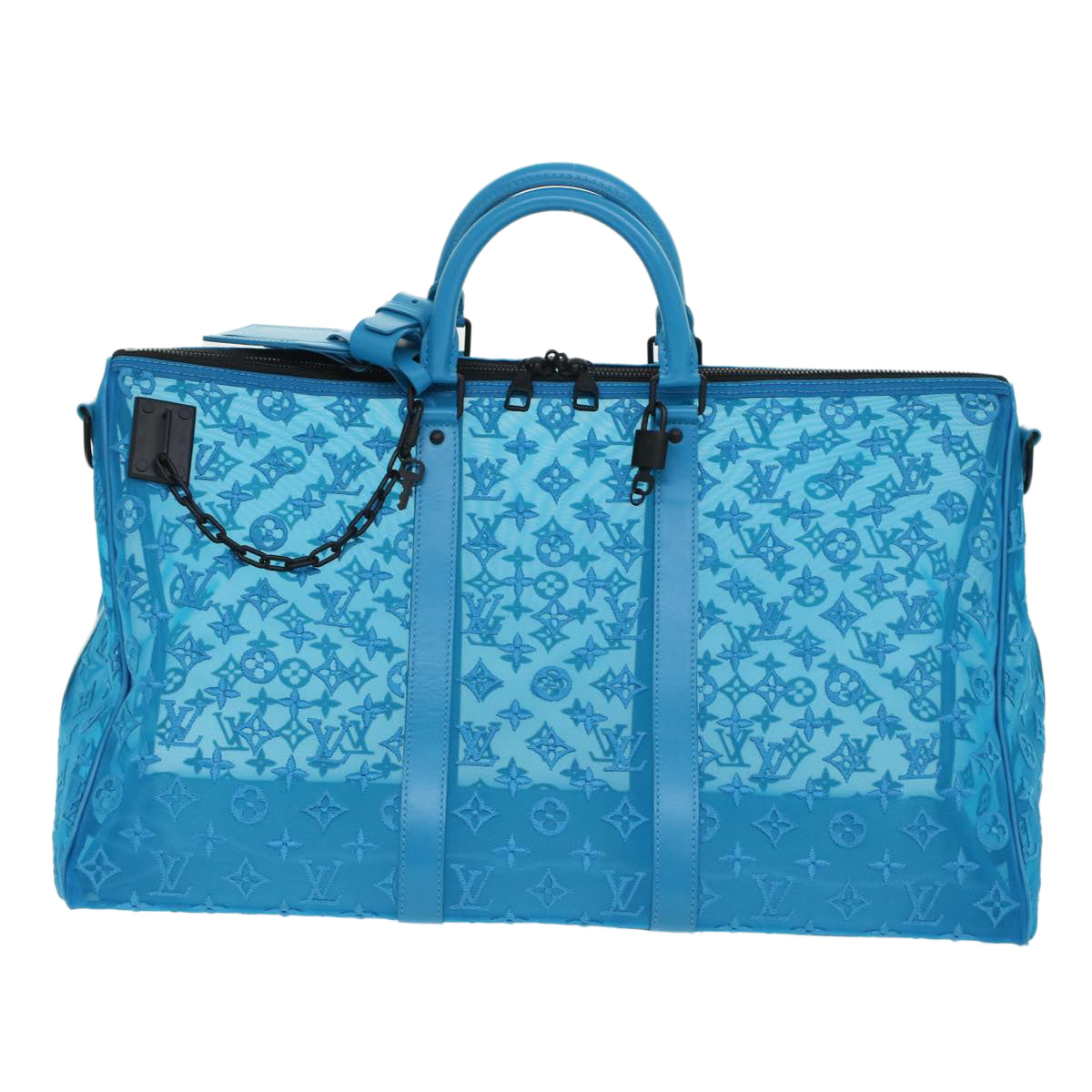 LOUIS VUITTON Monogram Mesh Keepall Triangle 50 Bag Blue M45048 LV 46405A