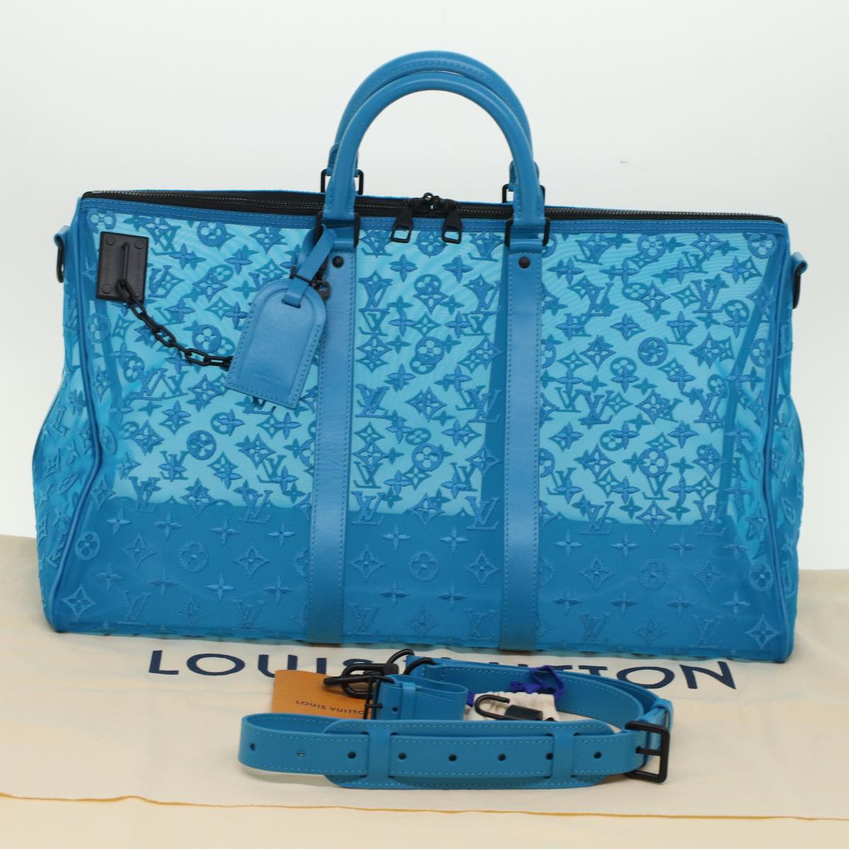 LOUIS VUITTON Monogram Mesh Keepall Triangle 50 Bag Blue M45048 LV 46405A