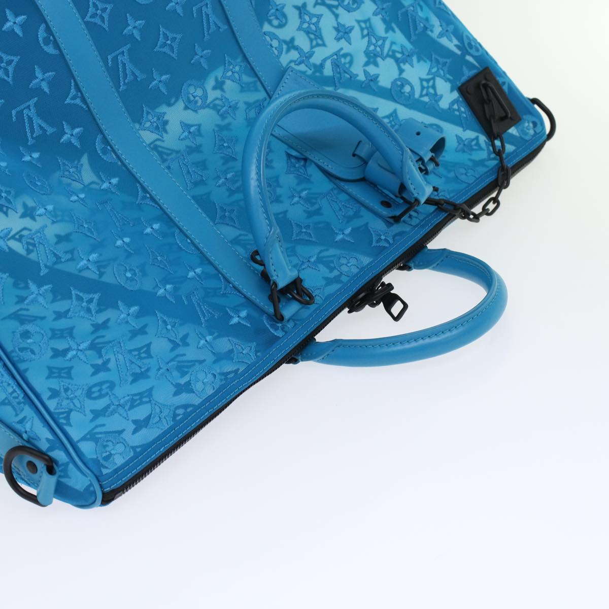 LOUIS VUITTON Monogram Mesh Keepall Triangle 50 Bag Blue M45048 LV 46405A