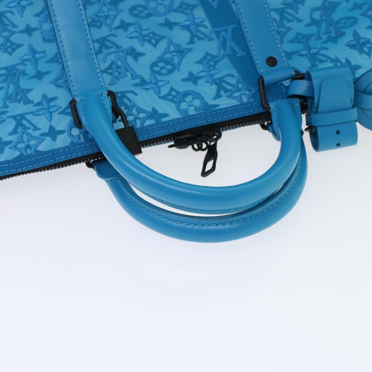 LOUIS VUITTON Monogram Mesh Keepall Triangle 50 Bag Blue M45048 LV 46405A